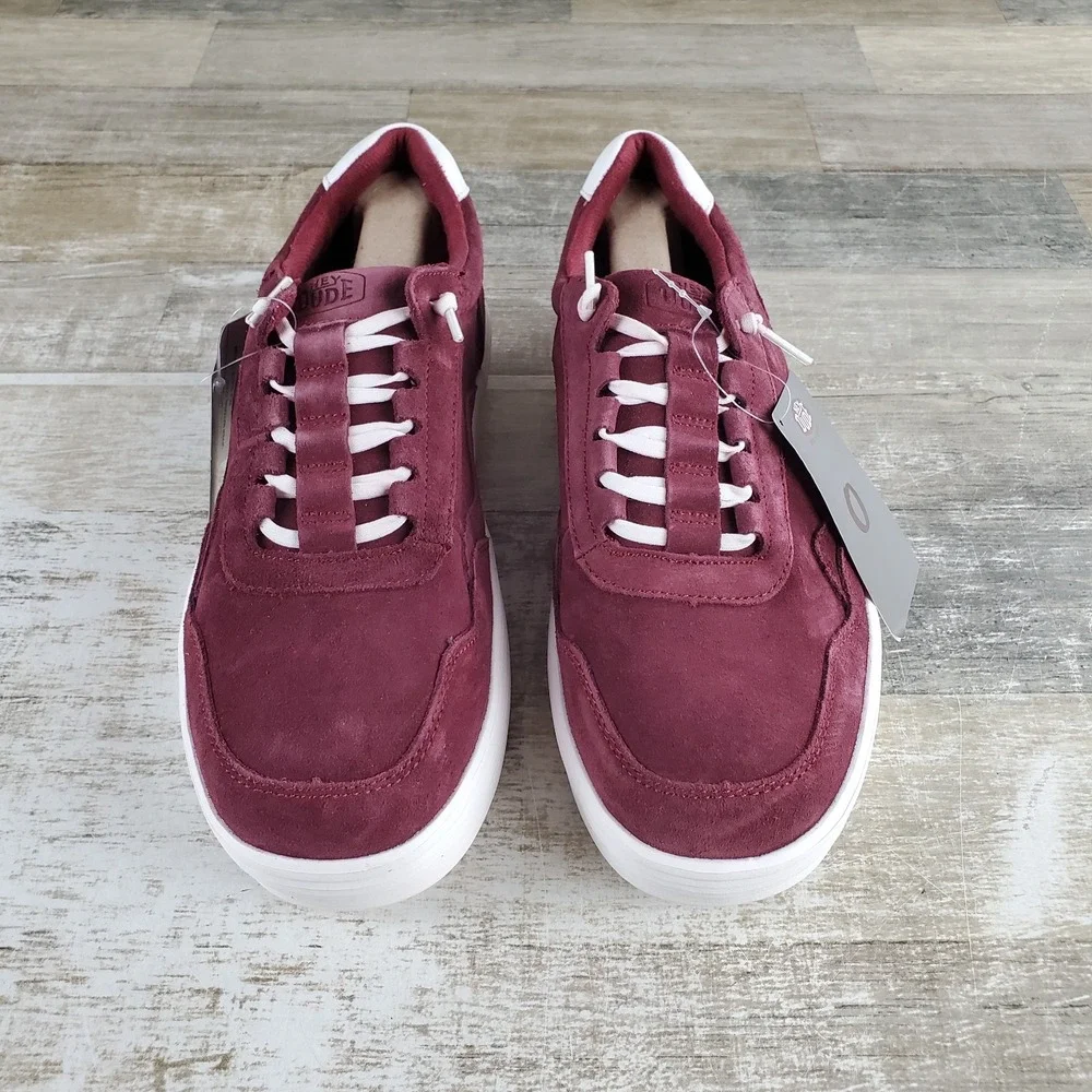 Hey Dude Hudson Suede Vintage Varsity Mens Loafer Shoes Sz 9 Crimson Comfort